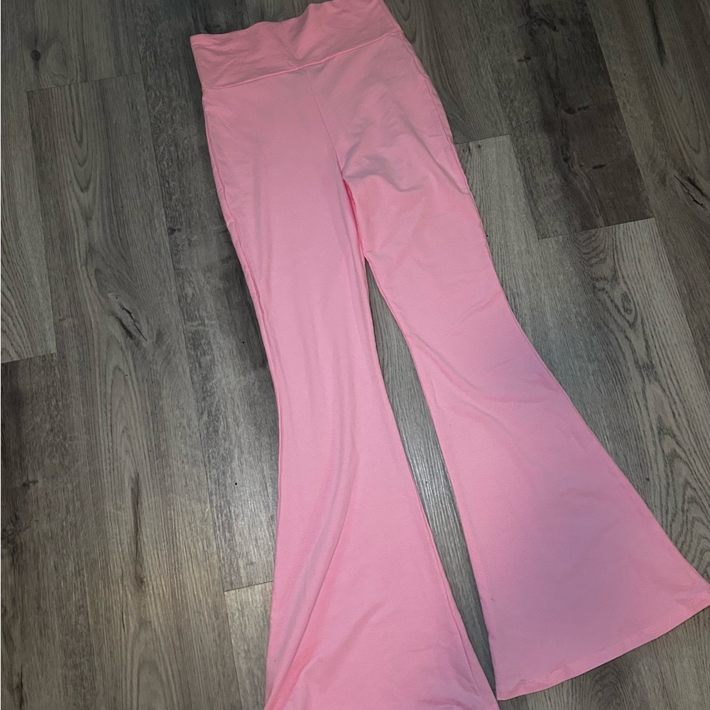 Edikted Pink Flared Fold Over Yoga Pants